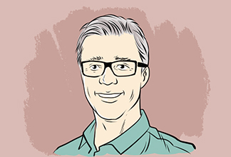 Illustrated portrait of Cyrus W.